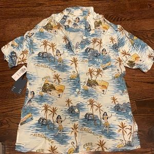 Aritzia button up shirt Hawaiian mint small blue white aloha top blouse